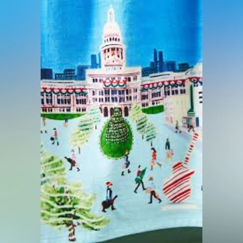 Anthropologie Holiday the City Dish Towel Austin Texas